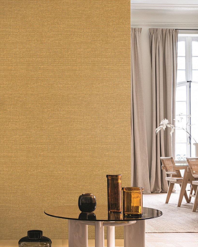 Papel Pintado Golfe Du Bengale imitación textil en color ocre